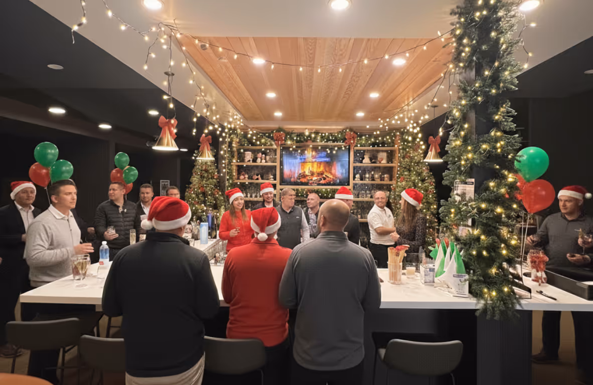 Festive private event at a golf simulator venue